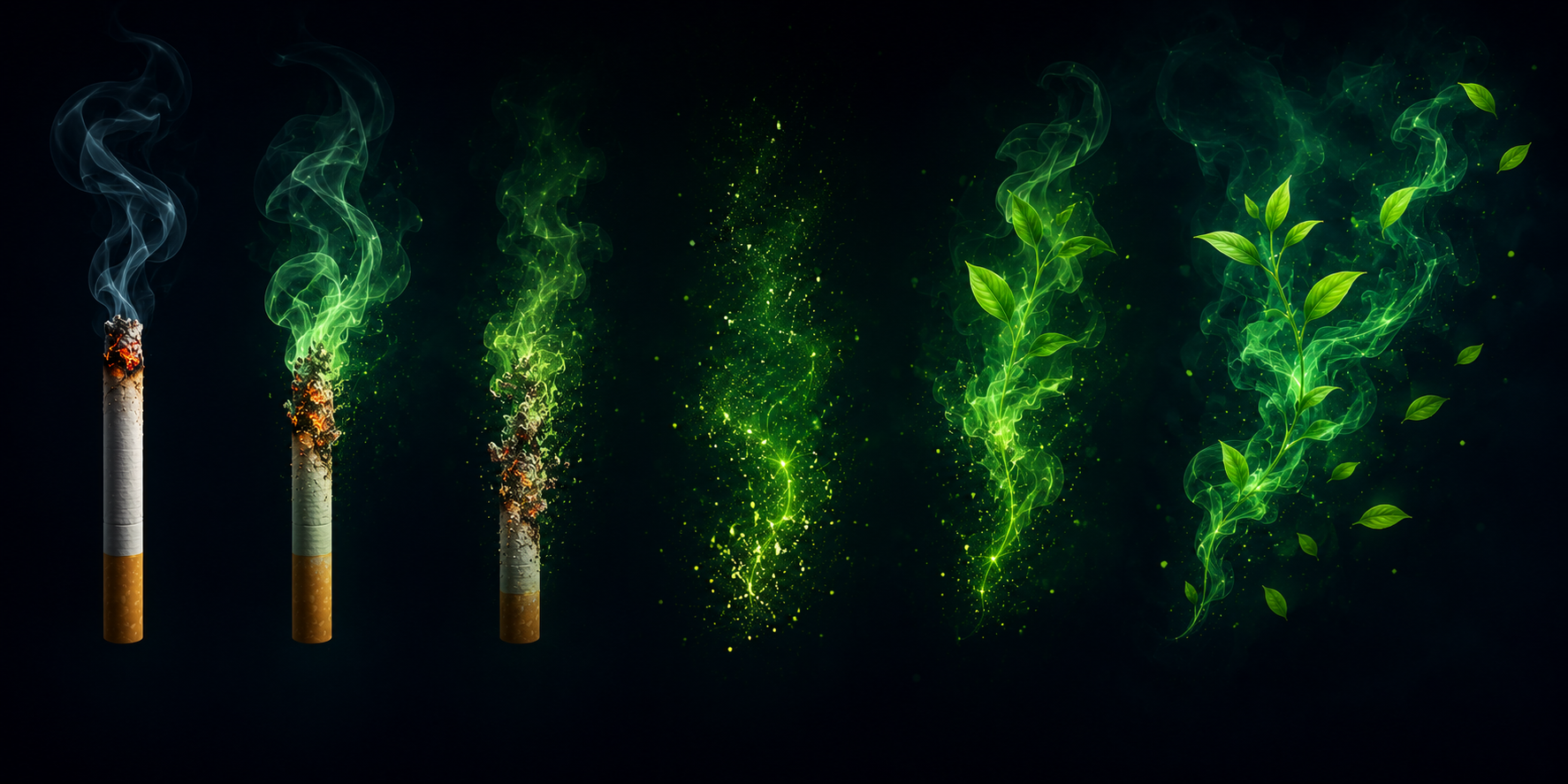 Cinematic cigarette to leaves transformation